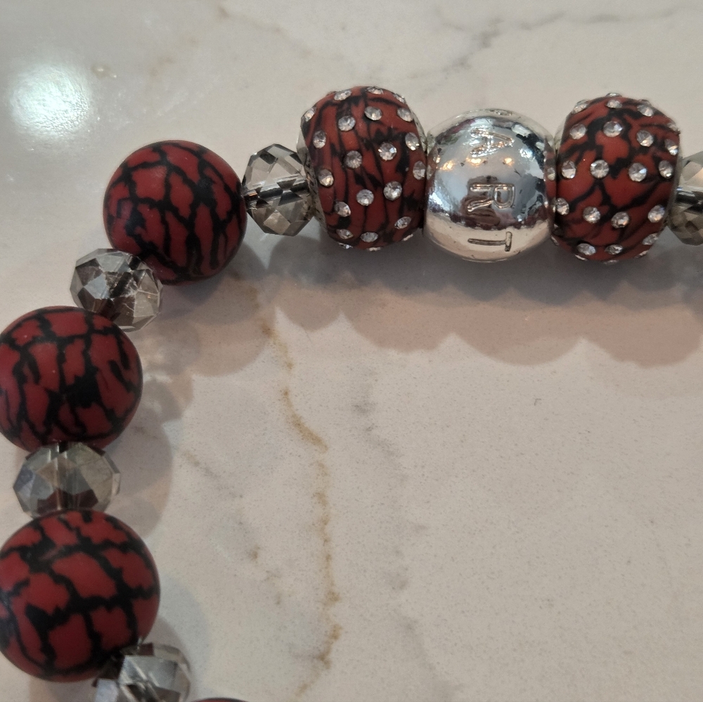 Viva Red Clay Beads PartyLite Stretch Bracelet With Rhinestones - Picture 7 of 11